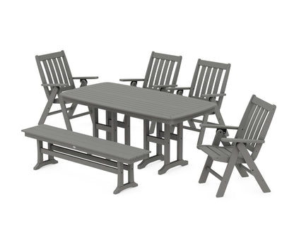 POLYWOOD® Vineyard Folding Chair 6-Piece Dining Set with Bench in Slate Grey