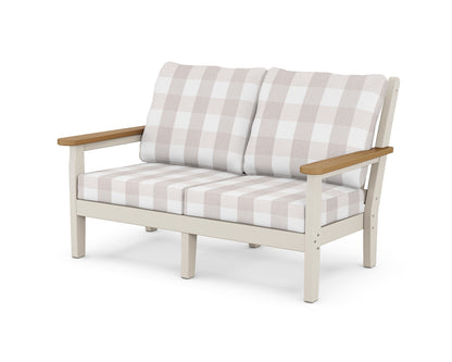 POLYWOOD® Chippendale Deep Seating Loveseat in Sand / Natural / Buffalo Plaid Dune Burlap
