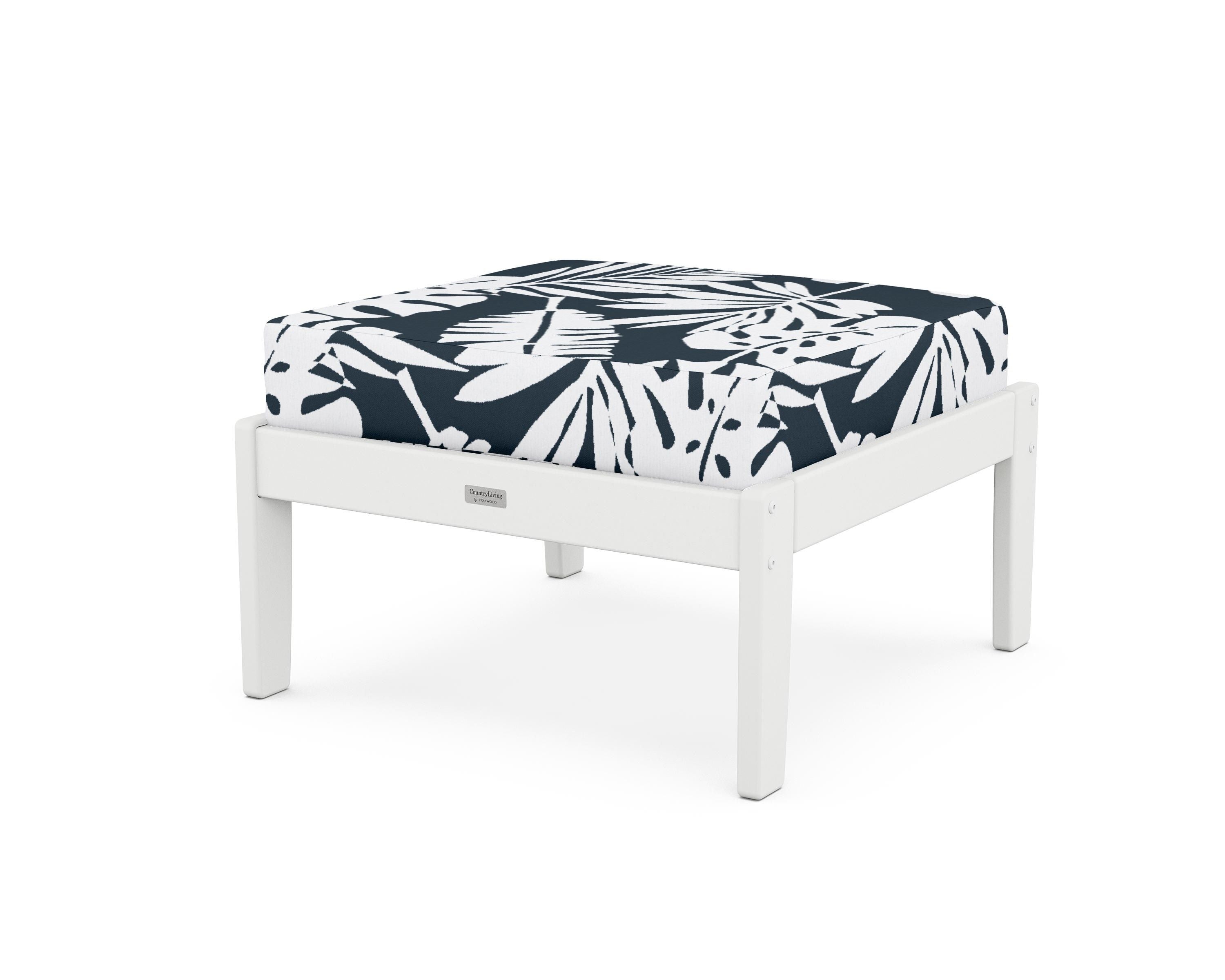 Country Living Cottage Deep Seating Ottoman in White / Leaf Marine Indigo