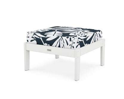 Country Living Cottage Deep Seating Ottoman in White / Leaf Marine Indigo