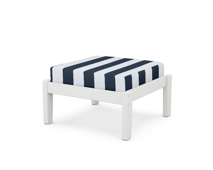 Unbranded Deep Seating Ottoman in White / Cabana Stripe Marine Indigo