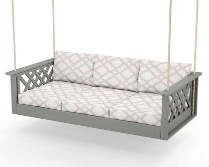 Country Living Wovendale Daybed Swing in Slate Grey / Trellis Dune Burlap