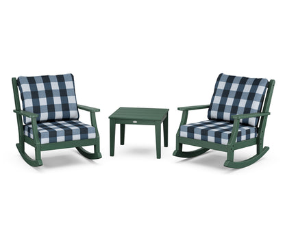 Country Living Wovendale 3-Piece Deep Seating Rocker Set in Green / Buffalo Plaid Marine Indigo