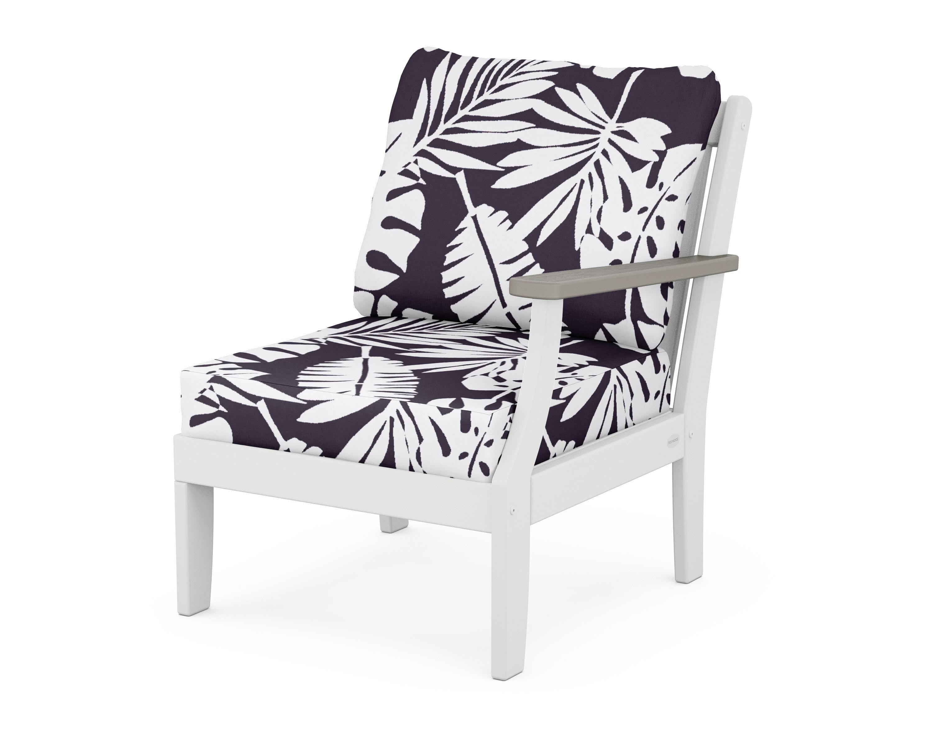 POLYWOOD® Braxton Modular Right Arm Chair in White / Driftwood / Leaf Navy