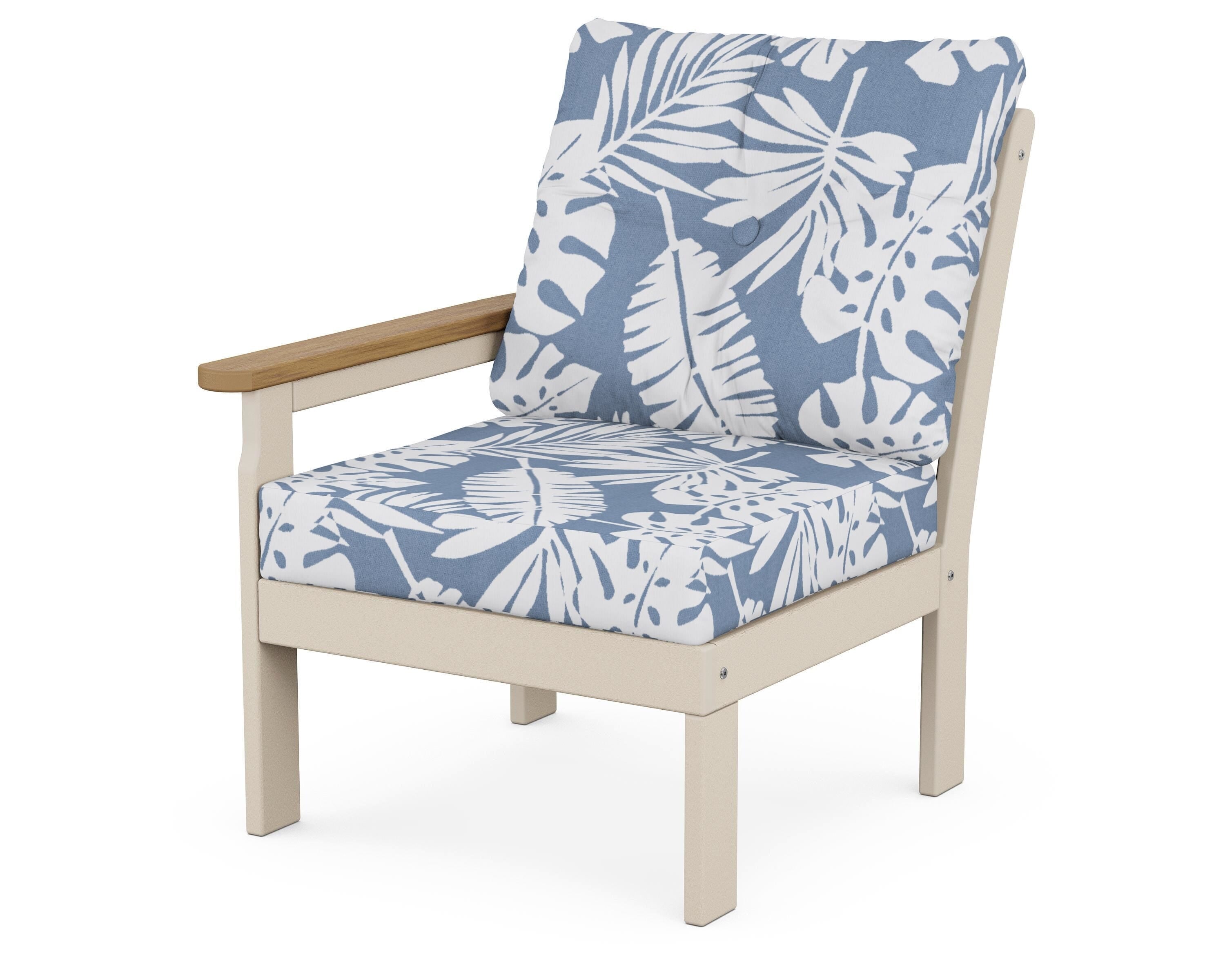 POLYWOOD® Vineyard Modular Left Arm Chair in Sand / Natural / Leaf Sky Blue