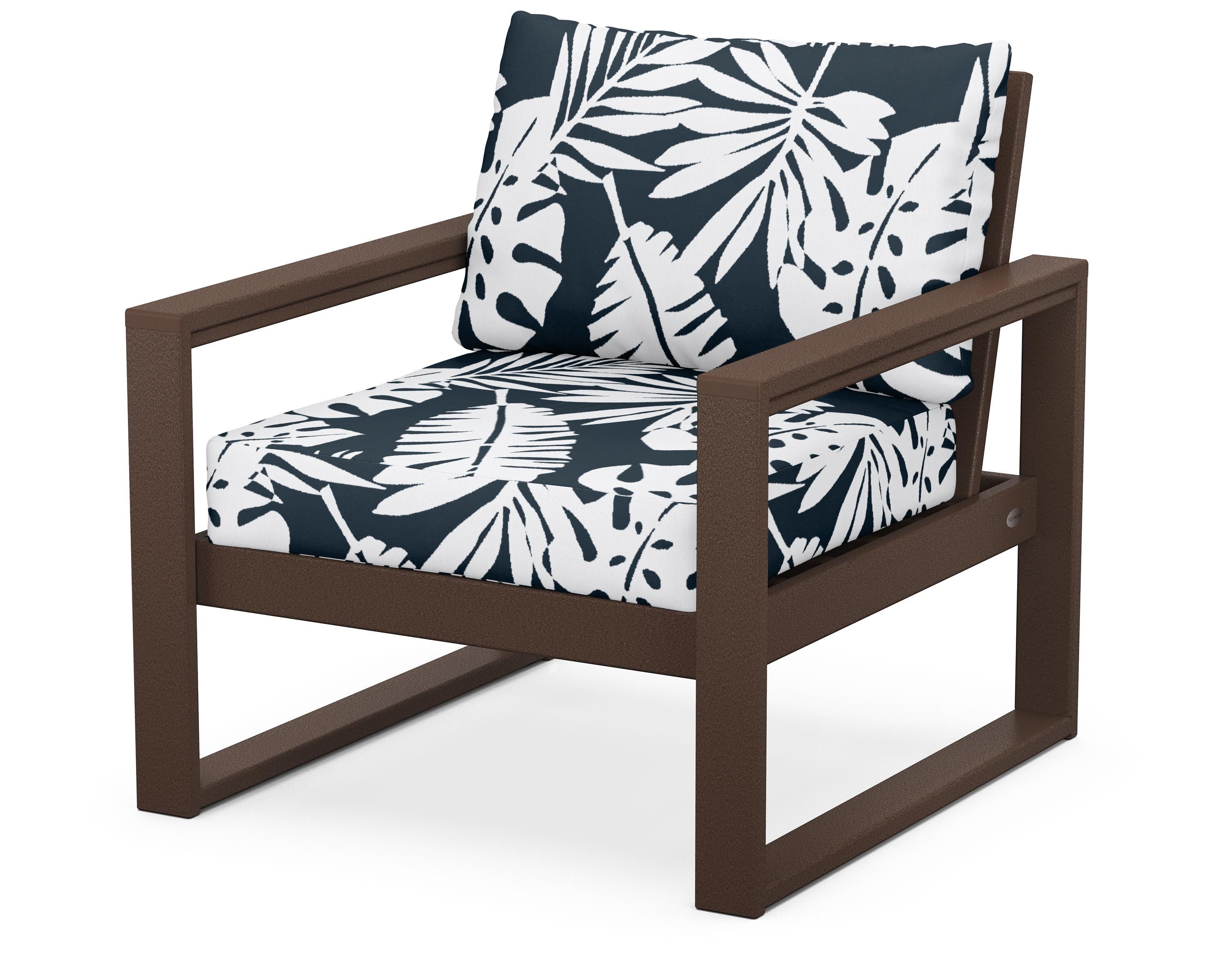 POLYWOOD® EDGE Club Chair in Mahogany / Leaf Marine Indigo