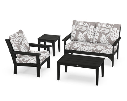 POLYWOOD® Vineyard 4-Piece Deep Seating Set in Black / Leaf Grey Mist