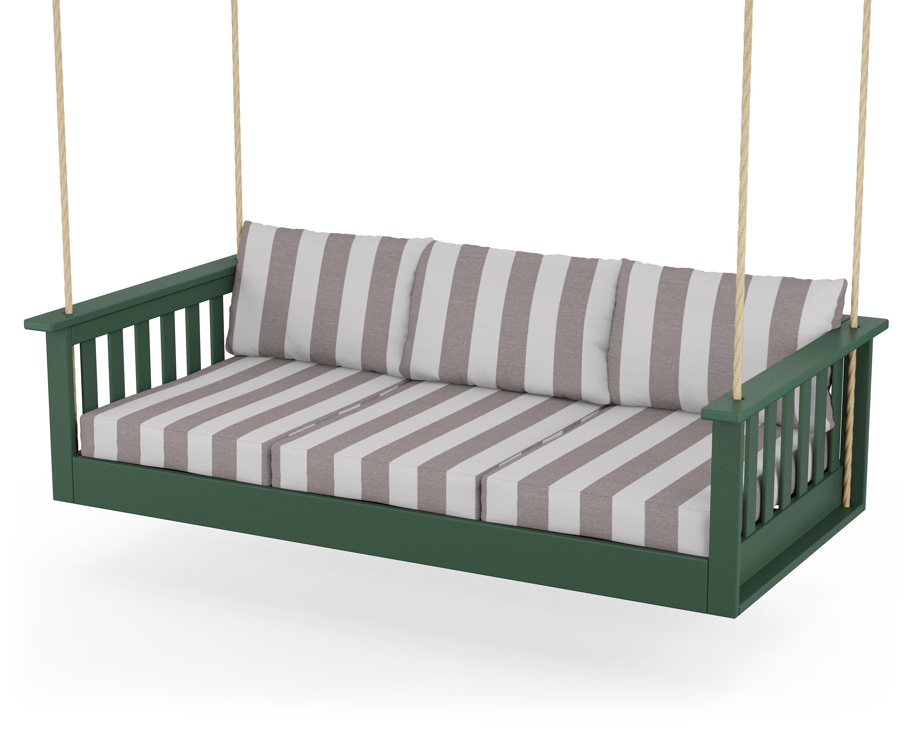 POLYWOOD® Vineyard Daybed Swing in Green / Cabana Stripe Grey Mist
