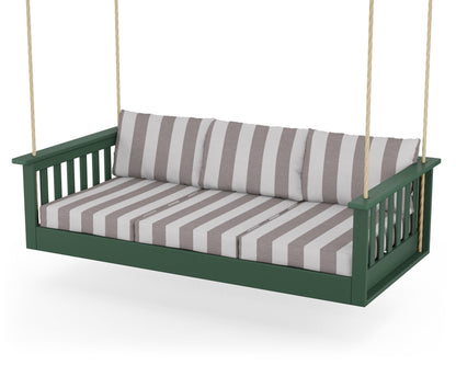 POLYWOOD® Vineyard Daybed Swing in Green / Cabana Stripe Grey Mist