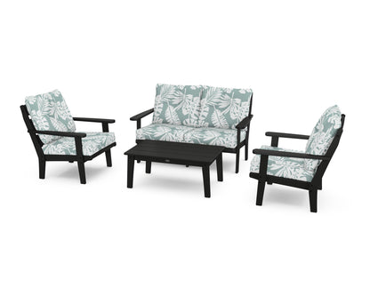 POLYWOOD® Lakeside 4-Piece Deep Seating Set in Black / Leaf Glacier Spa