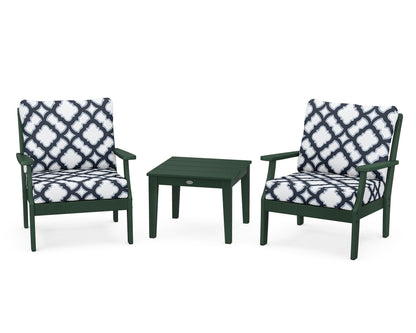 POLYWOOD® Braxton 3-Piece Deep Seating Set in Green / Trellis Marine Indigo