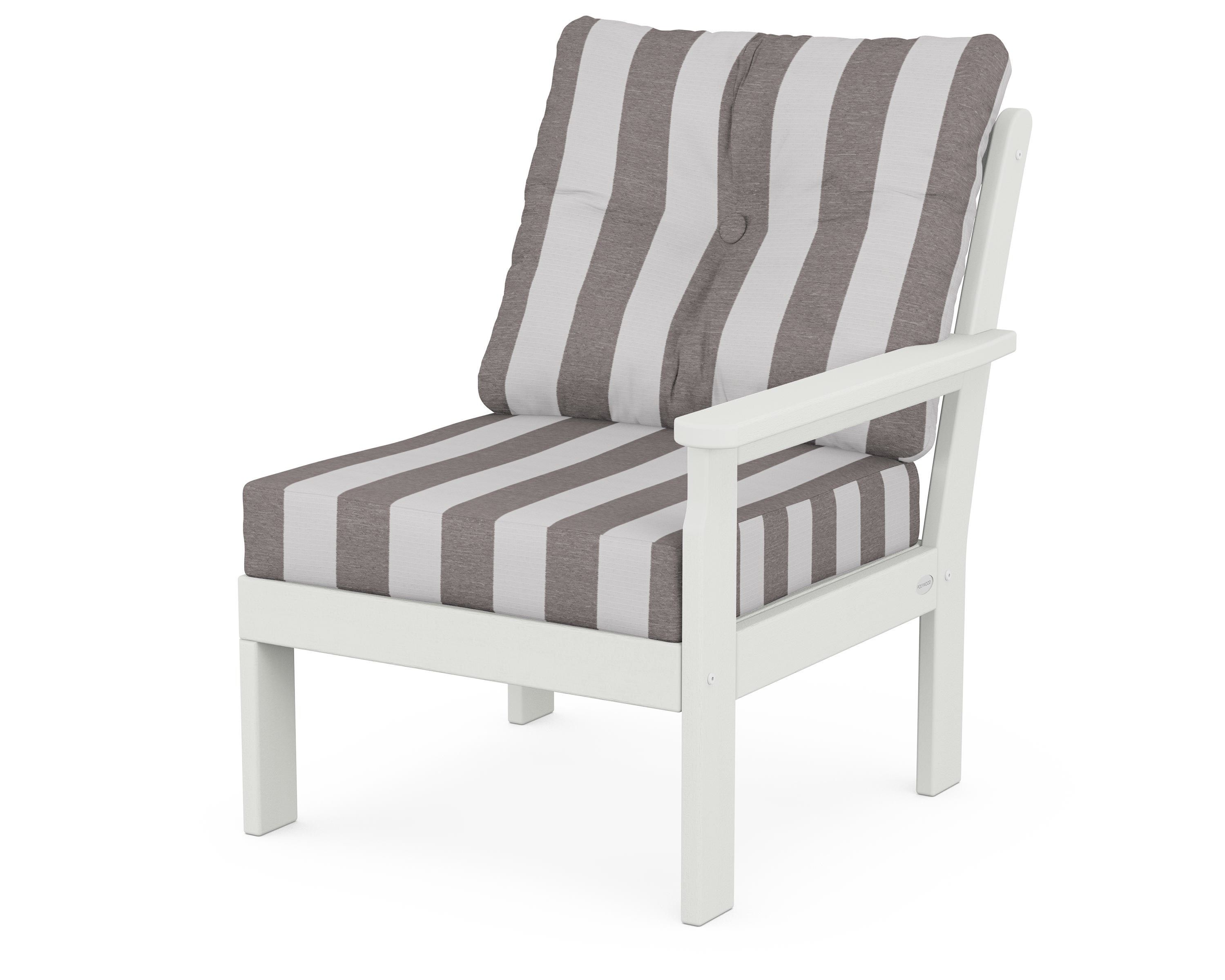 POLYWOOD® Vineyard Modular Right Arm Chair in Vintage White / Cabana Stripe Grey Mist