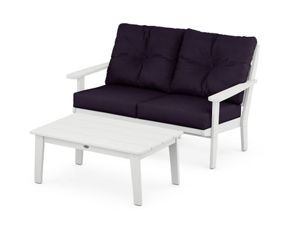 POLYWOOD® Lakeside 2-Piece Lounge Loveseat Set in White / Navy Linen