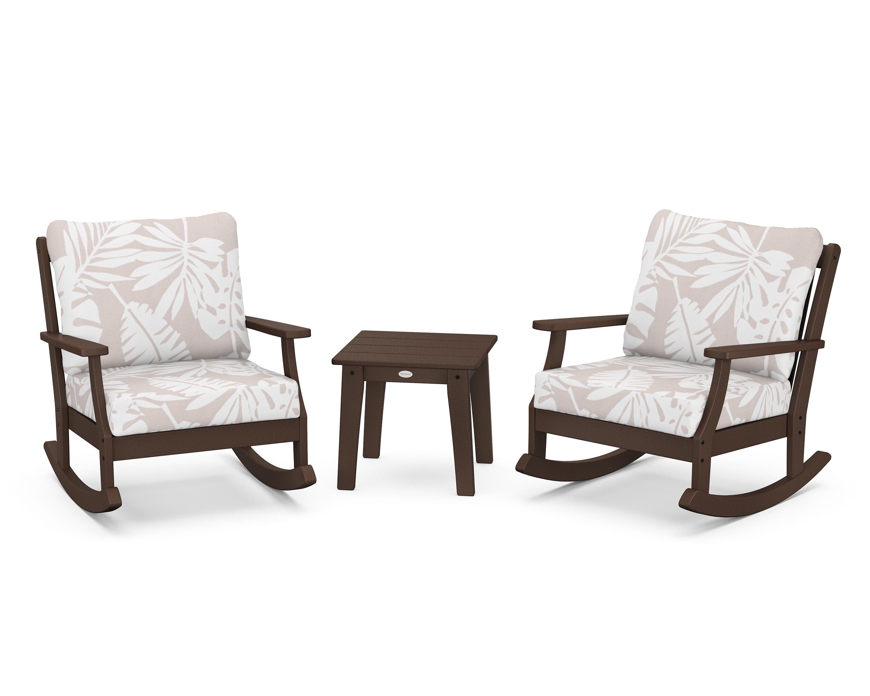 POLYWOOD® Braxton 3-Piece Deep Seating Rocker Set in Mahogany / Leaf Dune Burlap