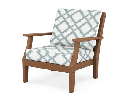 Martha Stewart by POLYWOOD® Chinoiserie Deep Seating Chair in Teak / Trellis Glacier Spa