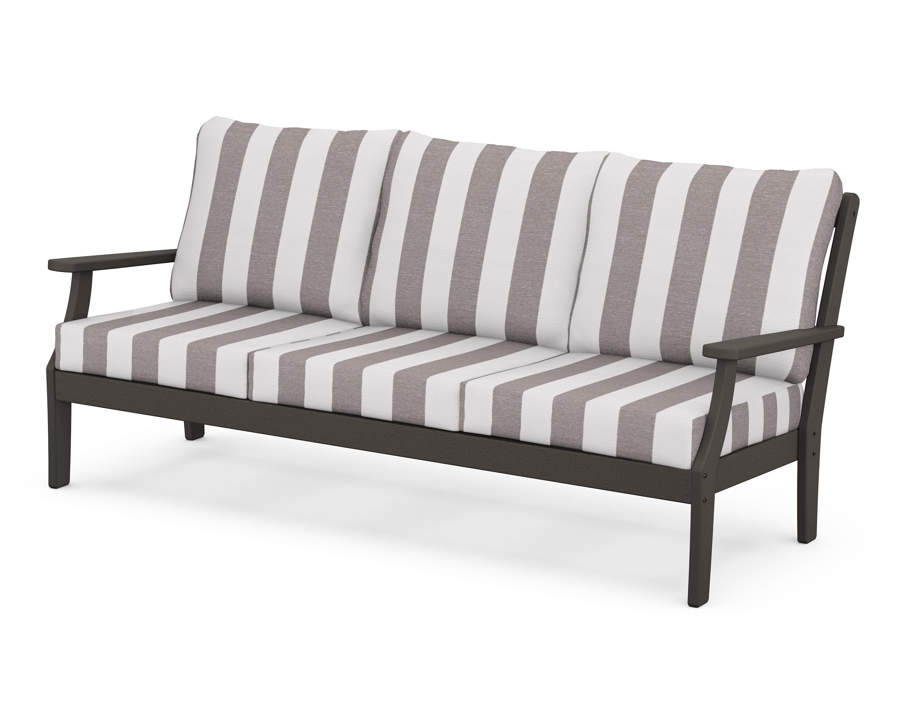 POLYWOOD® Braxton Deep Seating Sofa in Vintage Coffee / Cabana Stripe Grey Mist