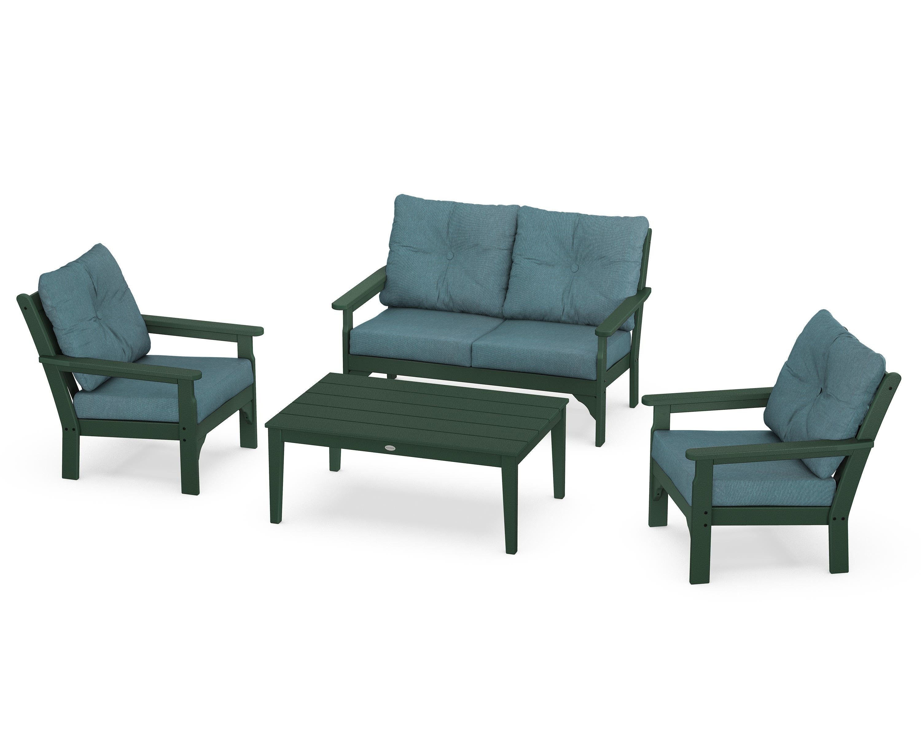 POLYWOOD® Vineyard 4-Piece Deep Seating Set in Green / Ocean Teal