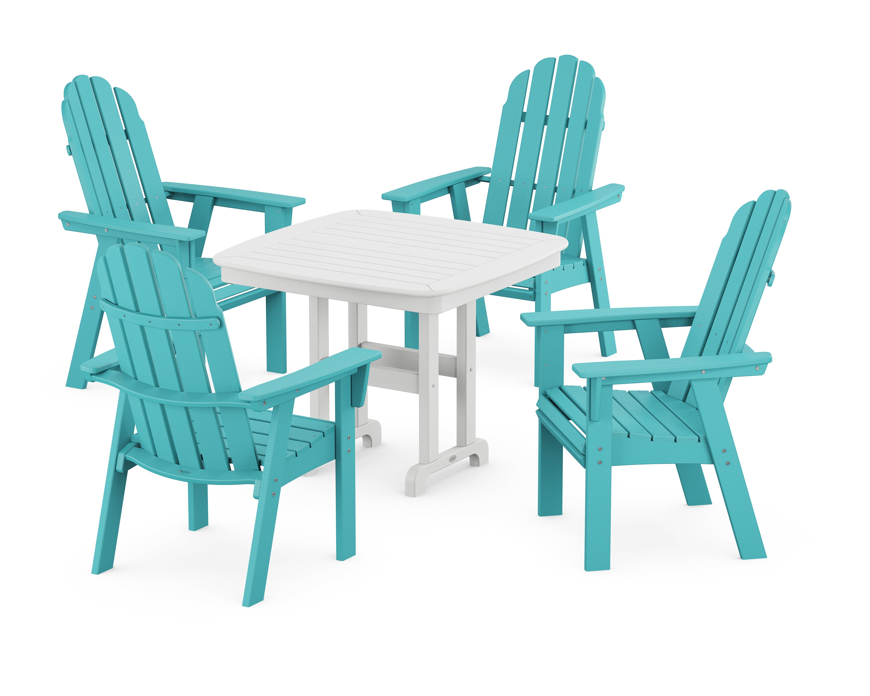 POLYWOOD® Vineyard Curveback Adirondack 5-Piece Dining Set in Aruba / White