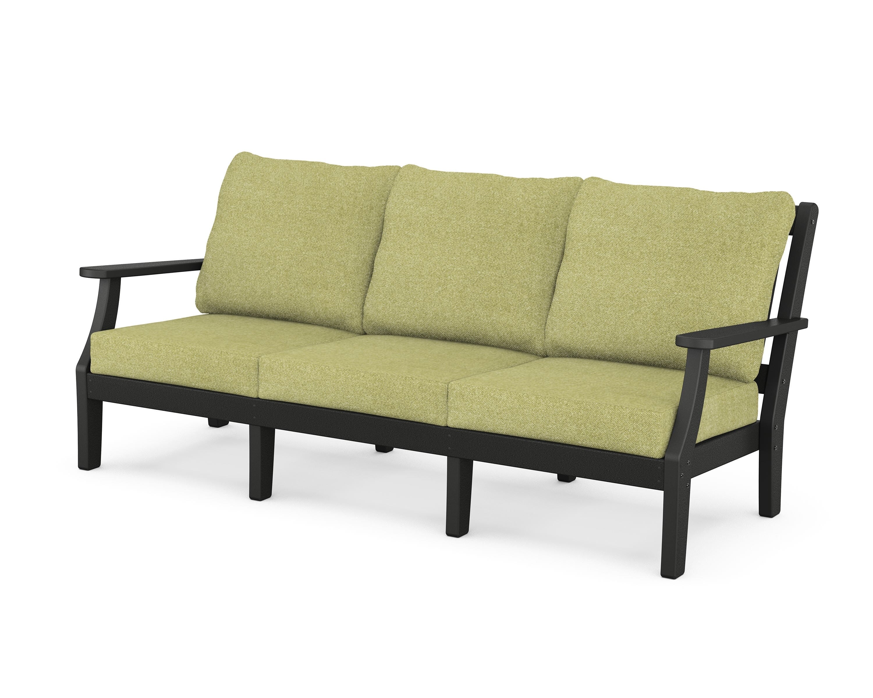 Martha Stewart by POLYWOOD® Chinoiserie Deep Seating Sofa in Black / Chartreuse Boucle