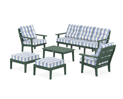 POLYWOOD® Lakeside 6-Piece Lounge Sofa Set in Green / Buffalo Plaid Sky Blue
