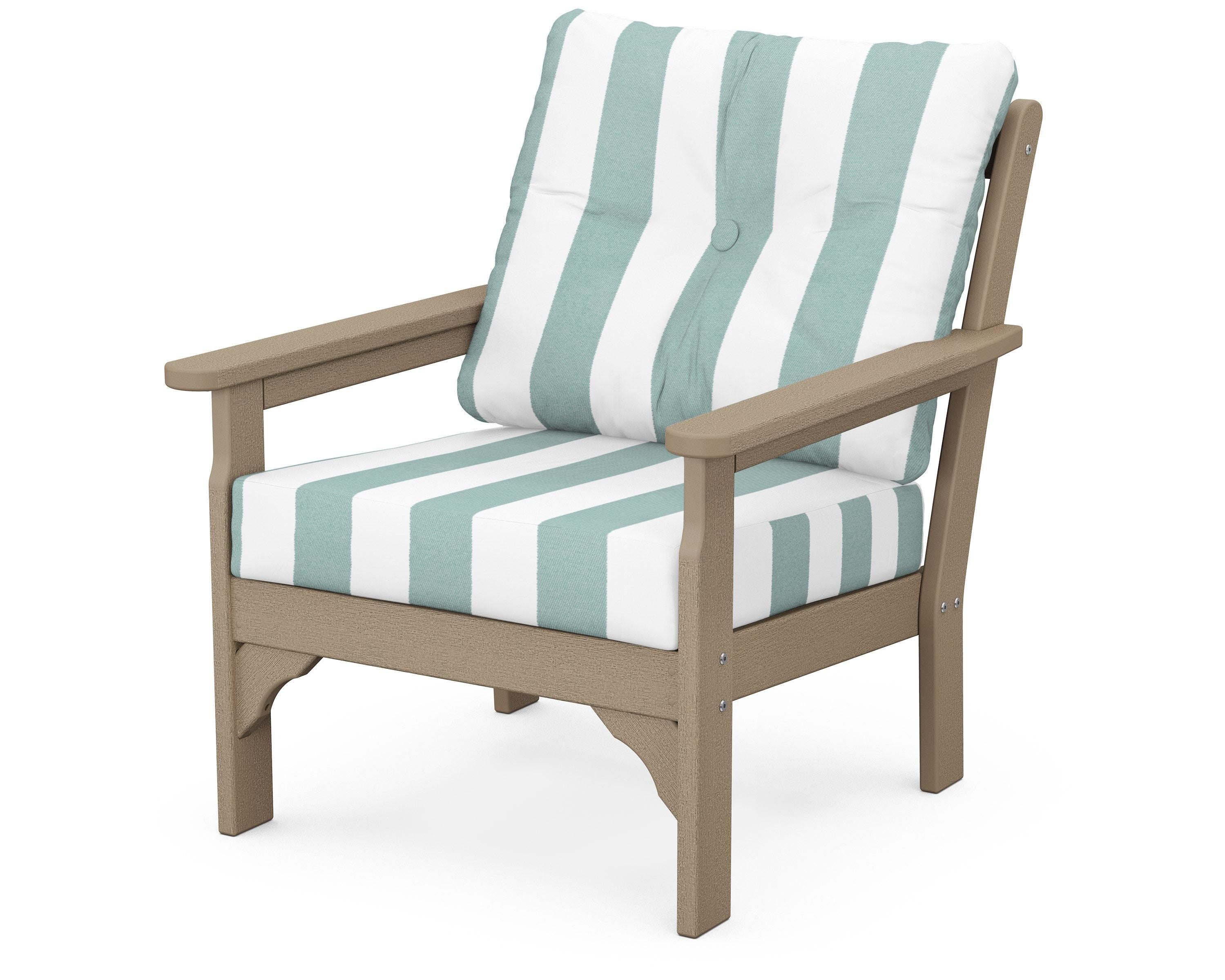 POLYWOOD® Vineyard Deep Seating Chair in Vintage Sahara / Cabana Stripe Glacier Spa