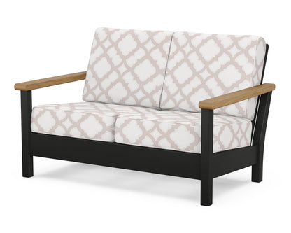 POLYWOOD® Harbour Deep Seating Loveseat in Black / Natural / Trellis Dune Burlap