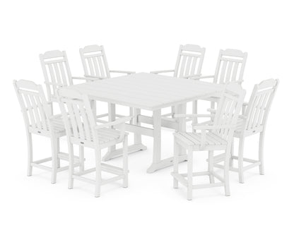 Country Living Cottage 9-Piece Square Farmhouse Counter Set with Trestle Legs in White