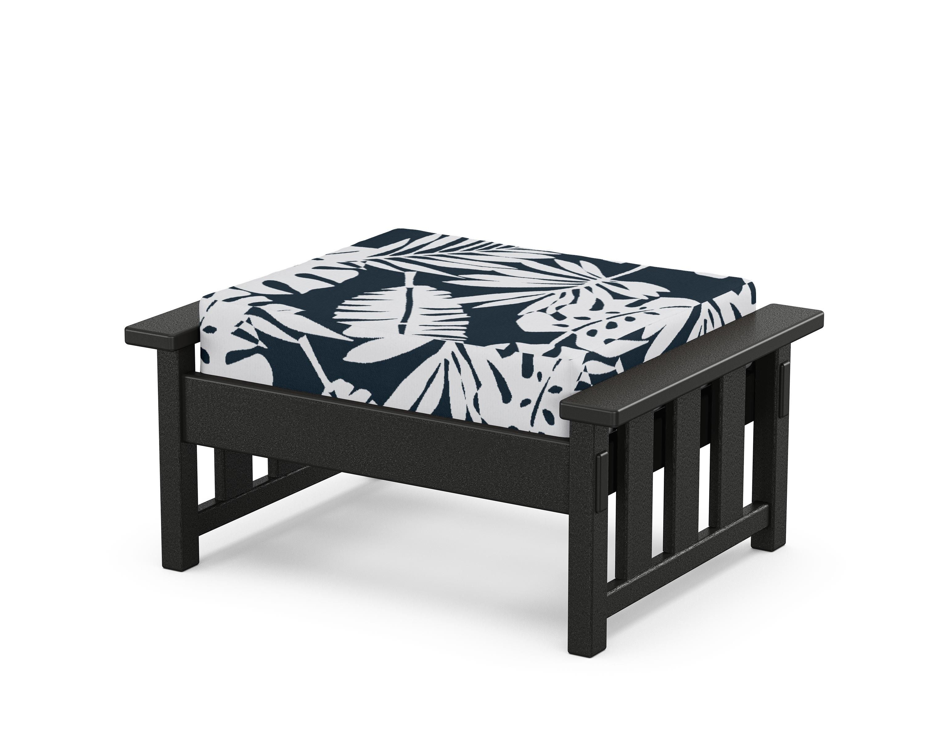 Martha Stewart by POLYWOOD® Acadia Deep Seating Ottoman in Black / Leaf Marine Indigo