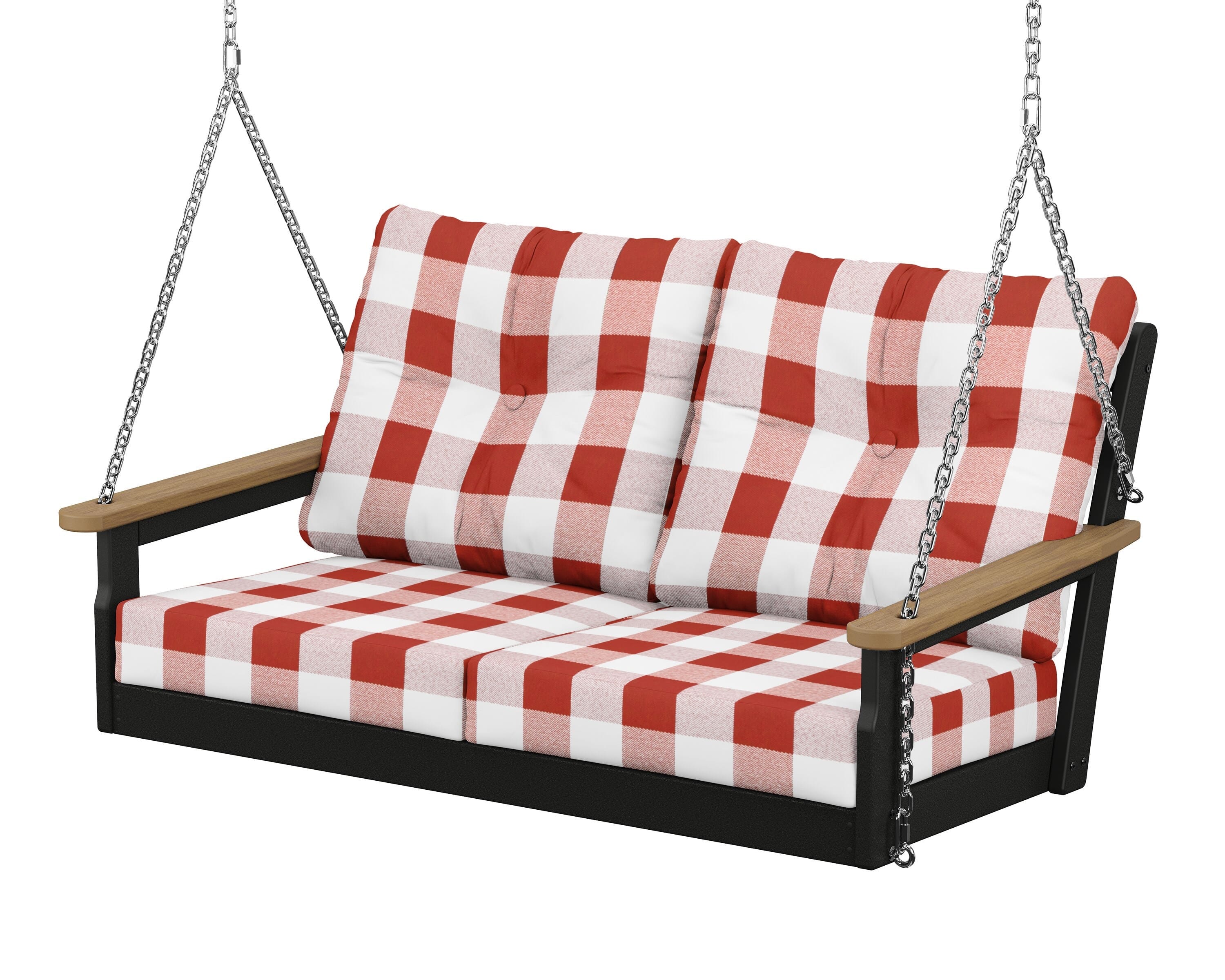 POLYWOOD® Vineyard Deep Seating Swing in Black / Natural / Buffalo Plaid Crimson