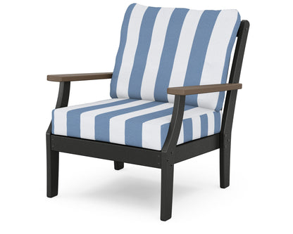 POLYWOOD® Braxton Deep Seating Chair in Black / Kona / Cabana Stripe Sky Blue