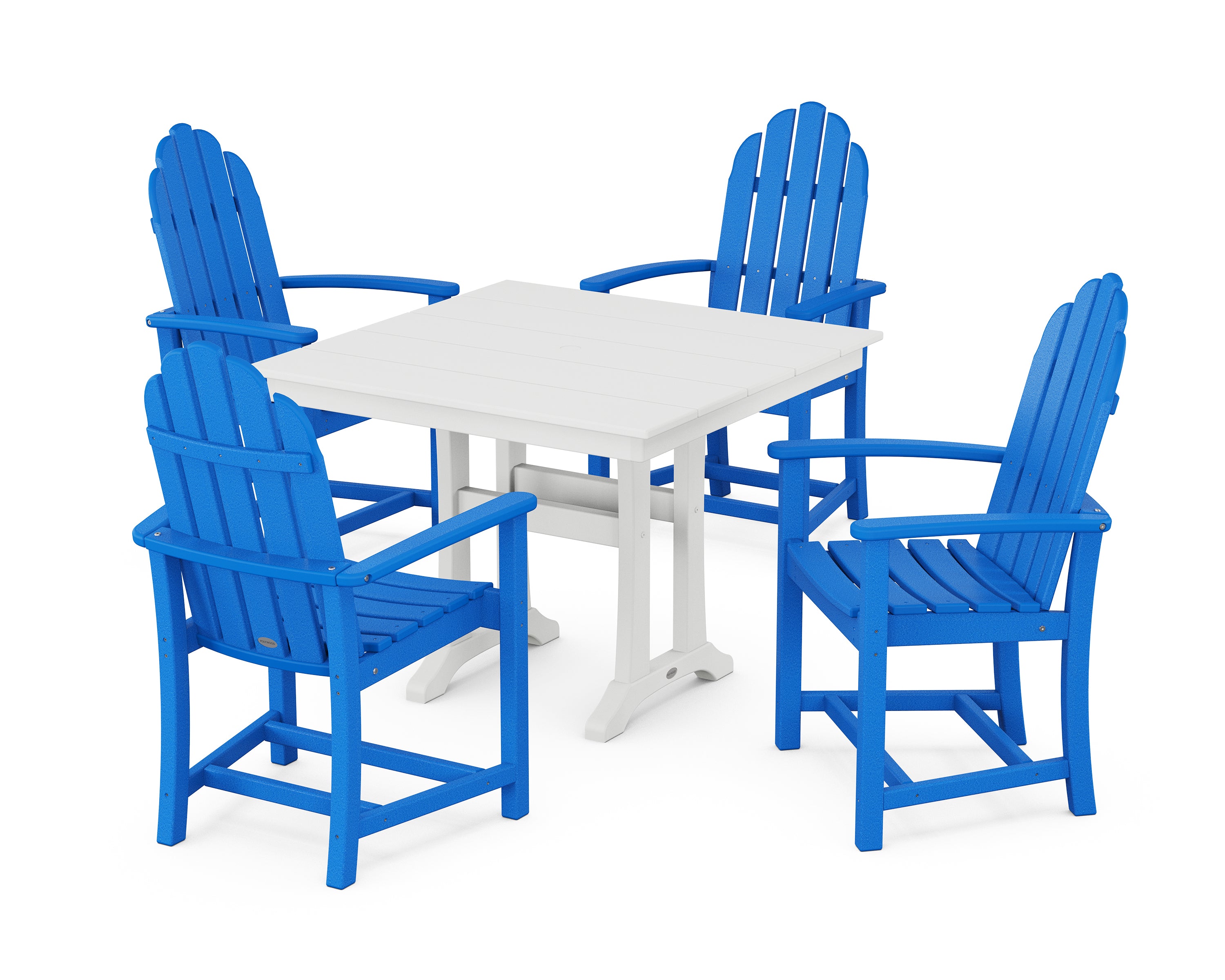 POLYWOOD® Classic Adirondack 5-Piece Farmhouse Dining Set With Trestle Legs in Pacific Blue / White