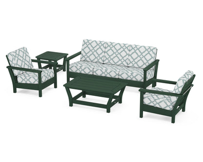 POLYWOOD® Harbour 5-Piece Deep Seating Set in Green / Trellis Glacier Spa