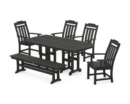 Country Living Cottage 6-Piece Dining Set with Bench in Black