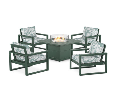 POLYWOOD® EDGE Sectional 5-Piece Deep Seating Set with Fire Pit Table in Green / Leaf Glacier Spa