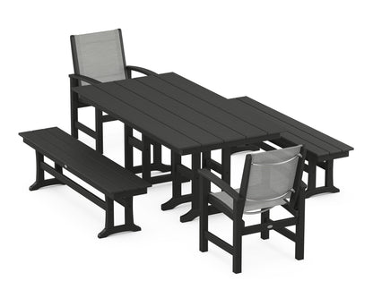 POLYWOOD® Coastal 5-Piece Farmhouse Dining Set in Black / Metallic Sling