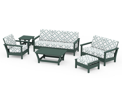 POLYWOOD® Harbour 6-Piece Outdoor Living Set in Green / Trellis Glacier Spa