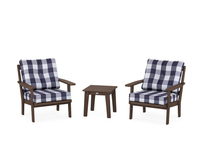 POLYWOOD® Oxford 3-Piece Deep Seating Set in Mahogany / Buffalo Plaid Navy