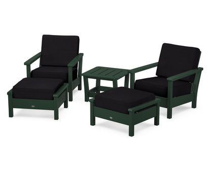 POLYWOOD® Harbour 5-Piece Deep Seating Chair Set in Green / Midnight Linen