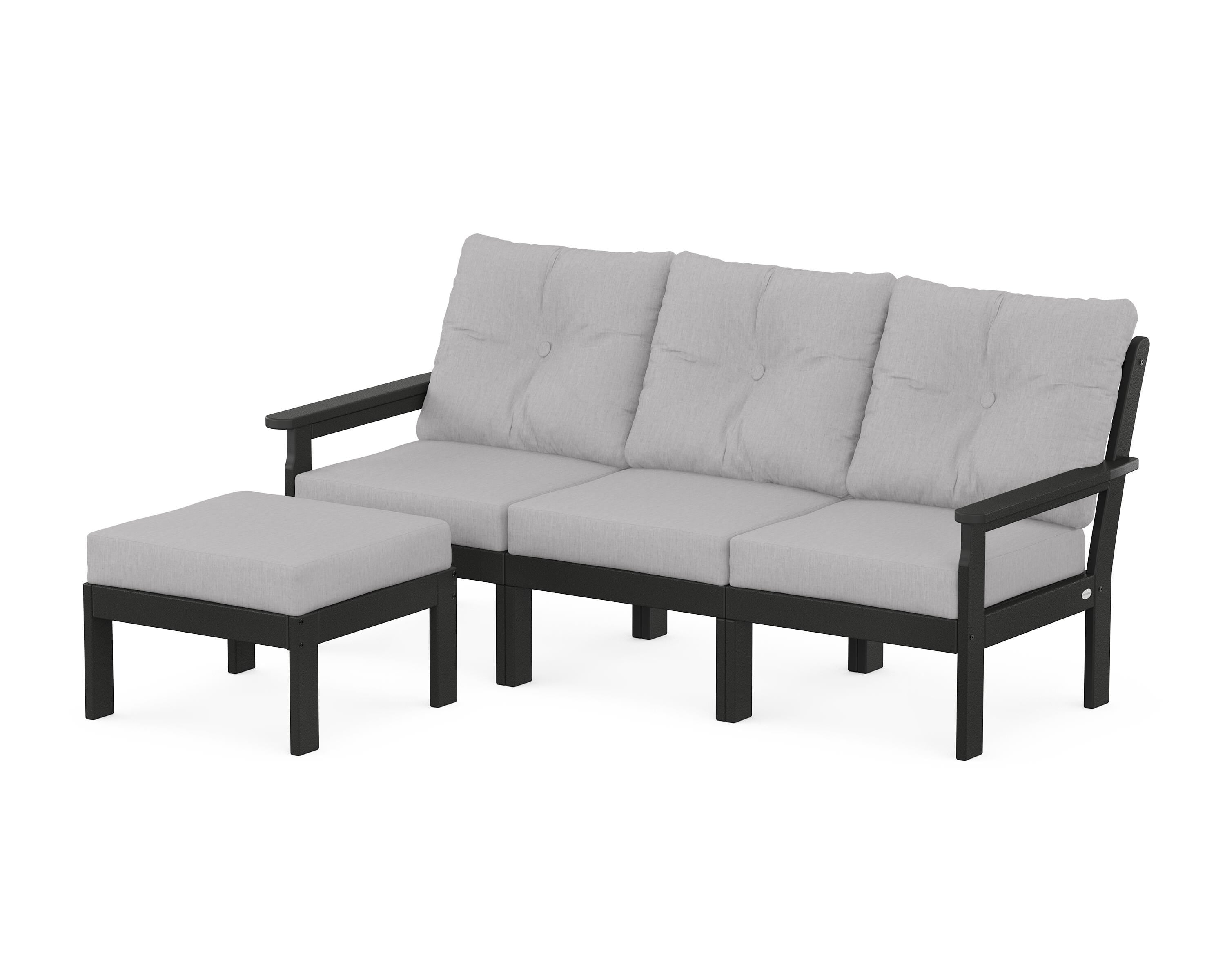 POLYWOOD® Vineyard 4-Piece Sectional with Ottoman in Black / Granite