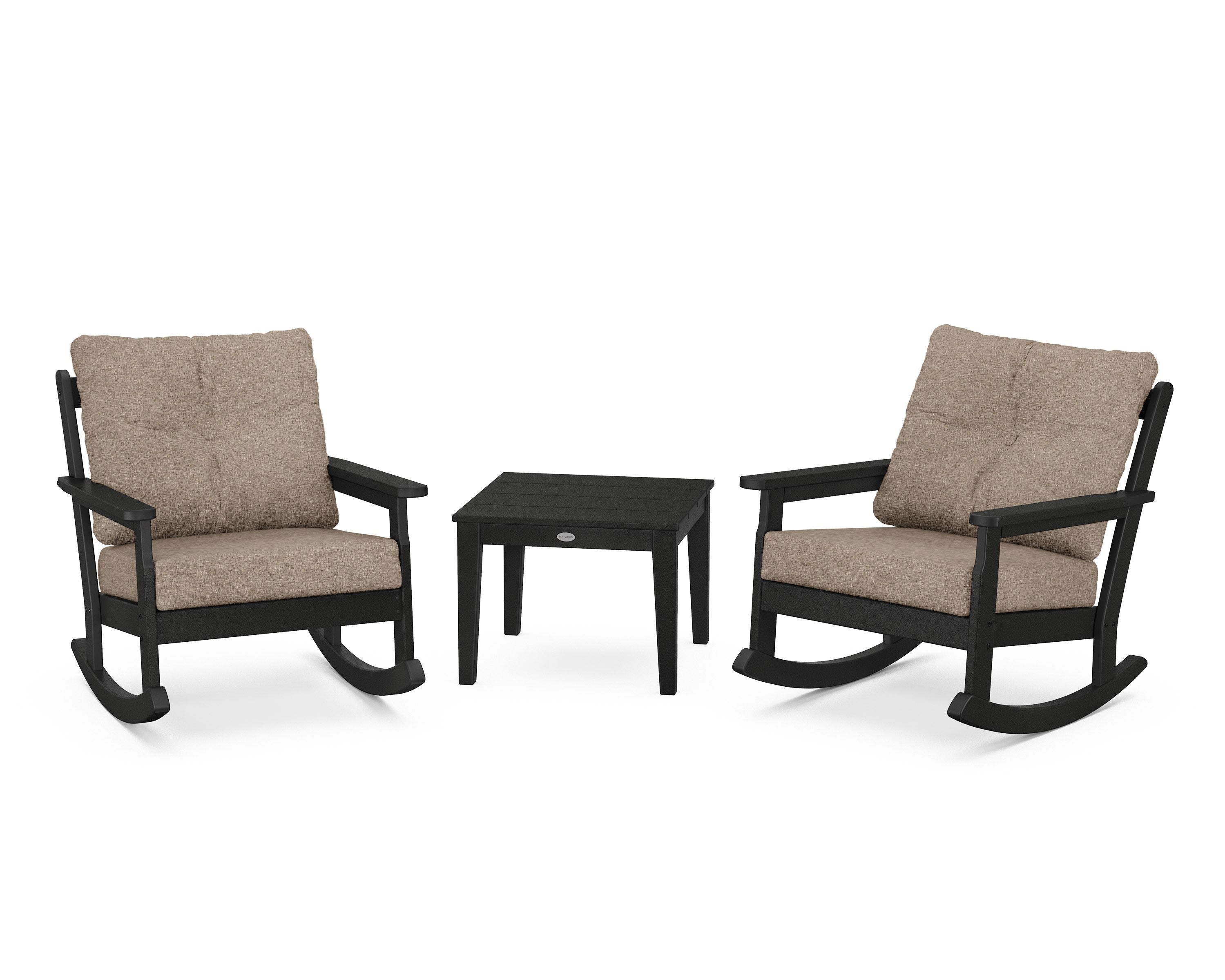 POLYWOOD® Vineyard 3-Piece Deep Seating Rocker Set in Black / Spiced Burlap