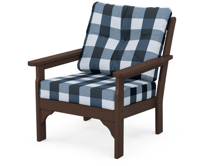 POLYWOOD® Vineyard Deep Seating Chair in Mahogany / Buffalo Plaid Marine Indigo
