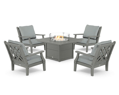 Country Living Wovendale 5-Piece Deep Seating Set with Fire Pit Table in Slate Grey / Spa