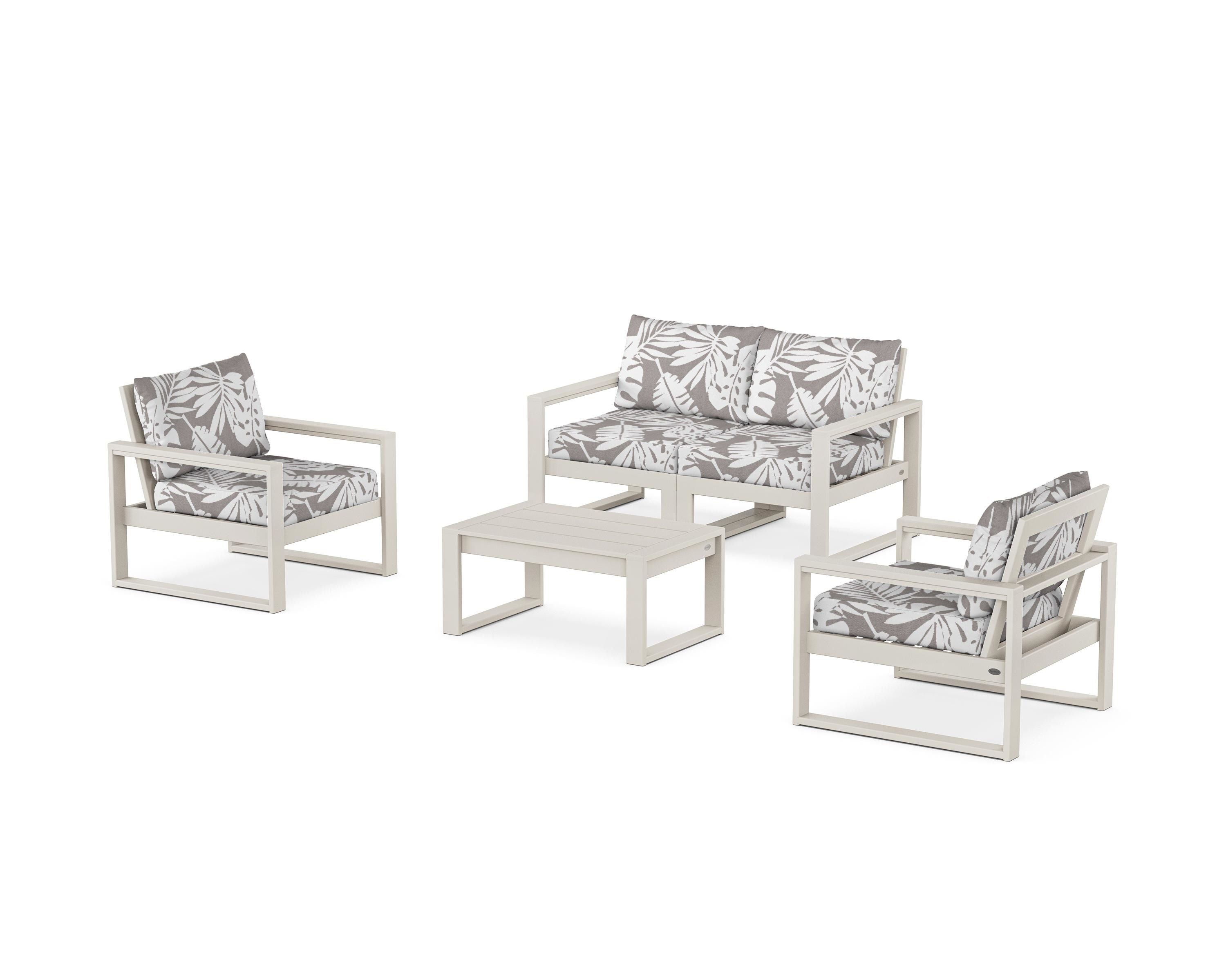 POLYWOOD® EDGE Sectional 4-Piece Deep Seating Set with Loveseat in Sand / Leaf Grey Mist