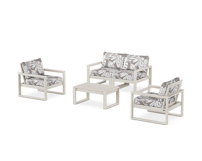 POLYWOOD® EDGE Sectional 4-Piece Deep Seating Set with Loveseat in Sand / Leaf Grey Mist