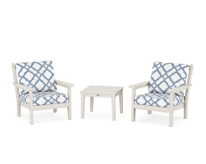 POLYWOOD® Chippendale 3-Piece Deep Seating Set in Sand / Trellis Sky Blue