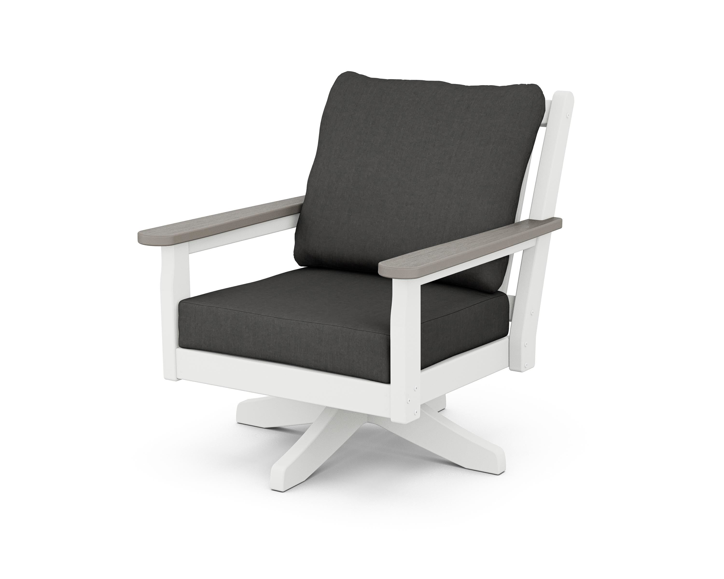 POLYWOOD® Chippendale Deep Seating Swivel Chair in White / Driftwood / Spectrum Carbon