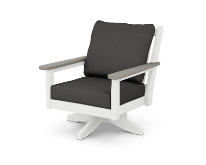 POLYWOOD® Chippendale Deep Seating Swivel Chair in White / Driftwood / Spectrum Carbon