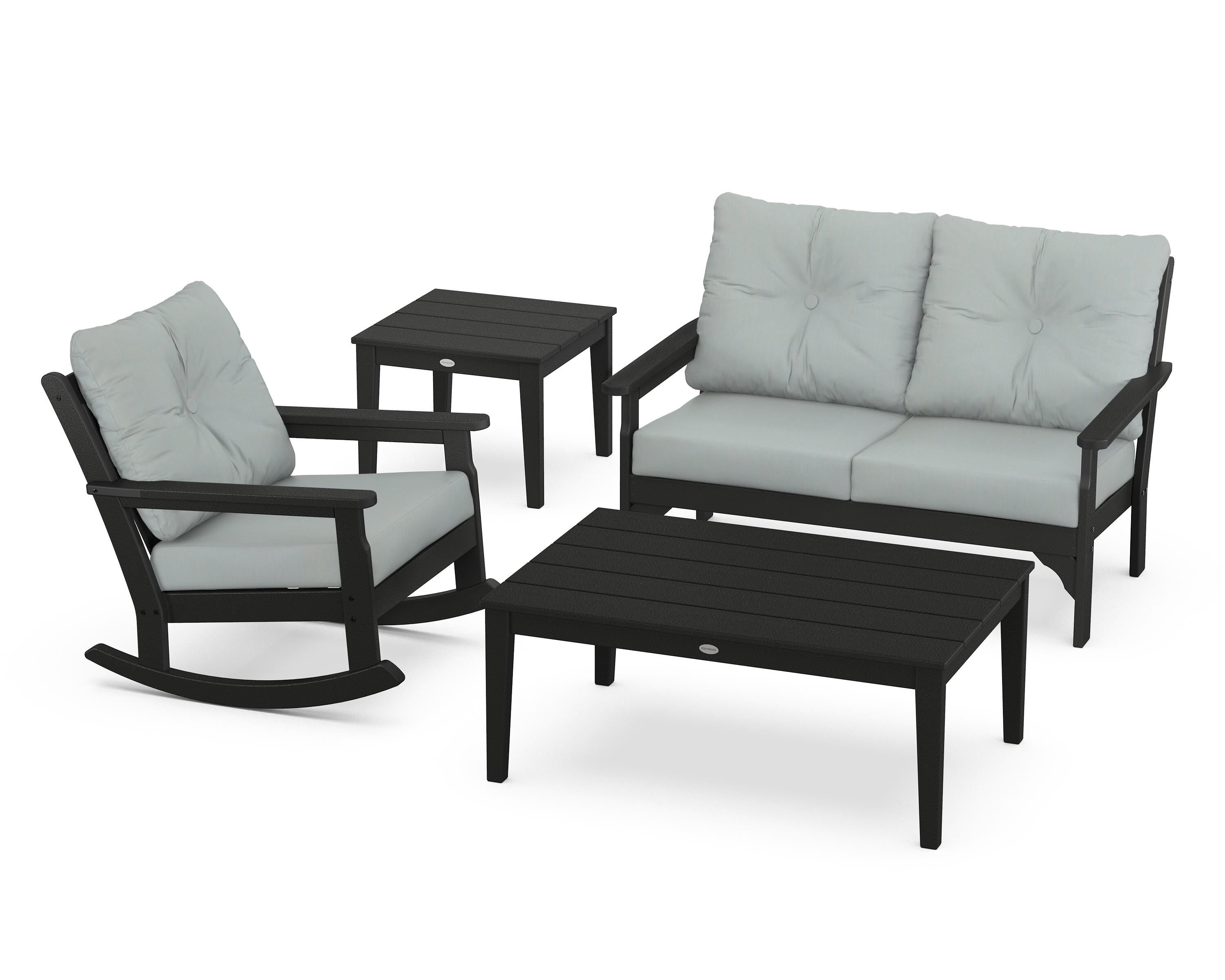 POLYWOOD® Vineyard 4-Piece Deep Seating Rocker Set in Black / Spa