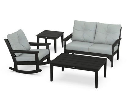 POLYWOOD® Vineyard 4-Piece Deep Seating Rocker Set in Black / Spa