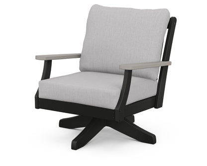 POLYWOOD® Braxton Deep Seating Swivel Chair in Black / Driftwood / Granite